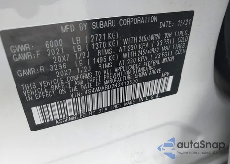 2022 Subaru Ascent Touring from USA, damaged, VIN 4S4WMARD2N3413520